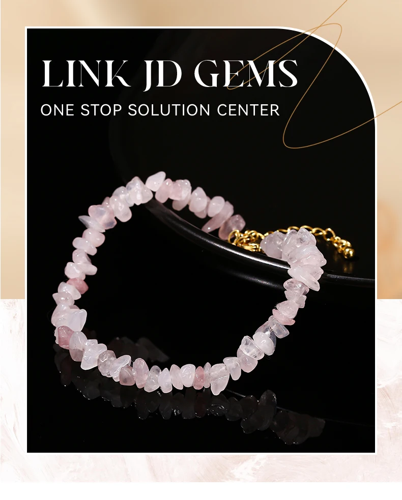 JD Natürliche rosa Quarz Kies Perle unregelmäßige Chips Kette Armband Frauen süße Reiki Heilung verstellbare handgemachte Chakra Yoga Geschenk – Detail 1