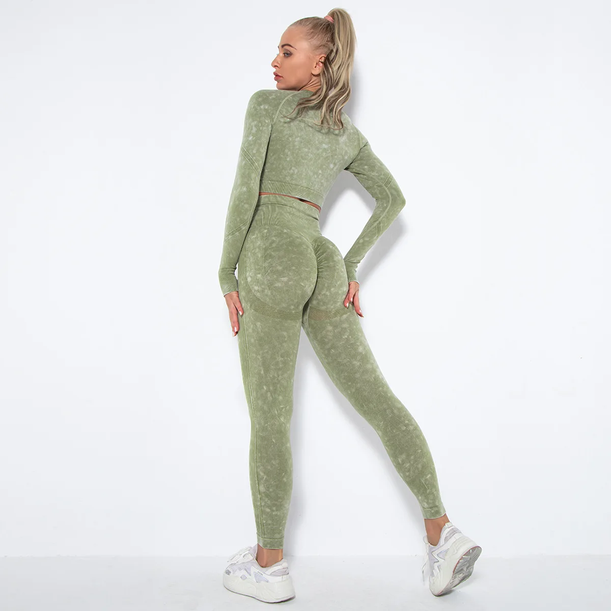 Cropped Top Gym Set Seamless Women Yoga Workout Set Fintess Clothing Push Up Leggings Sport Wear Women Suits Tracksuit