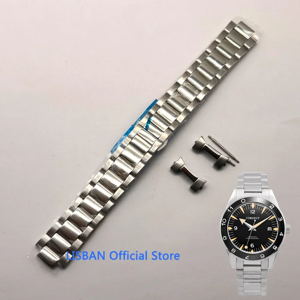 

20mm solid 316L stainless steel strap butterfly buckle steel strip bracelet mens watchbands