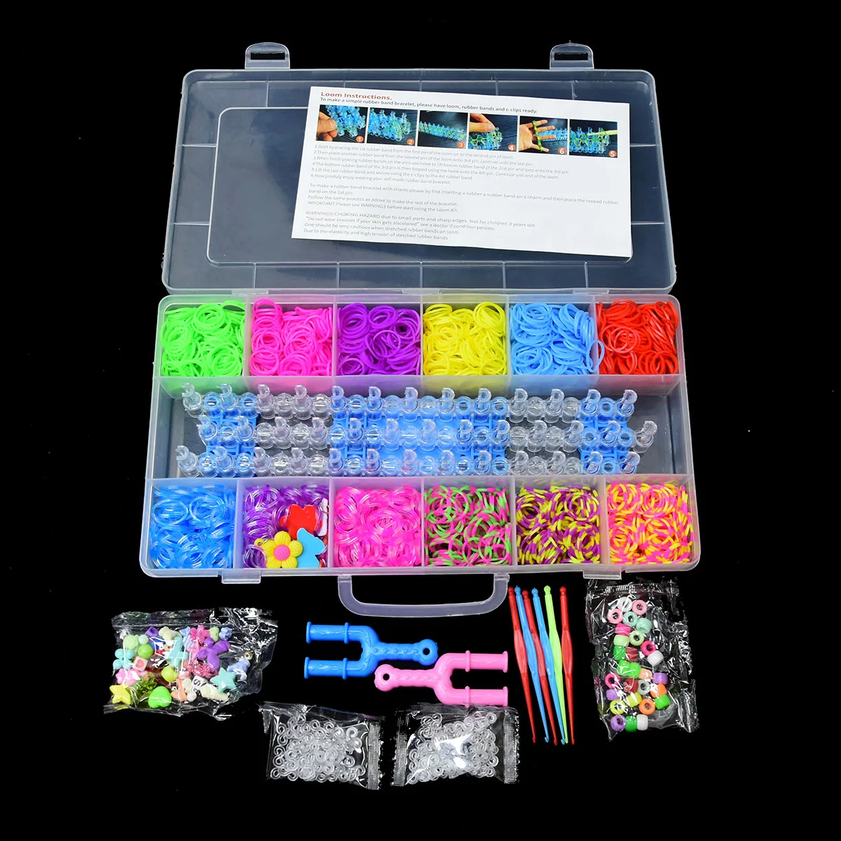 Elastic Rubber Loom Bands DIY Tool Set Box Weave Bracelet Handicraft Girl Gift Children Kids Toys Teenage 8 10 Years 1800pcs