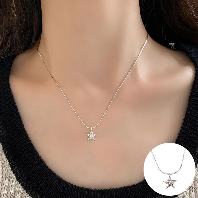 

100% 925 Sterling Silver Zircon Star Necklace for Women Girl Fashion Snake Bone Chain Design Jewelry Birthday Gift Dropshipping