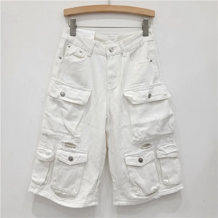 2024 Y2k Streetwear Shorts for Women Vintage Washed Jeans Denim Women Cargo Three-quarter pants