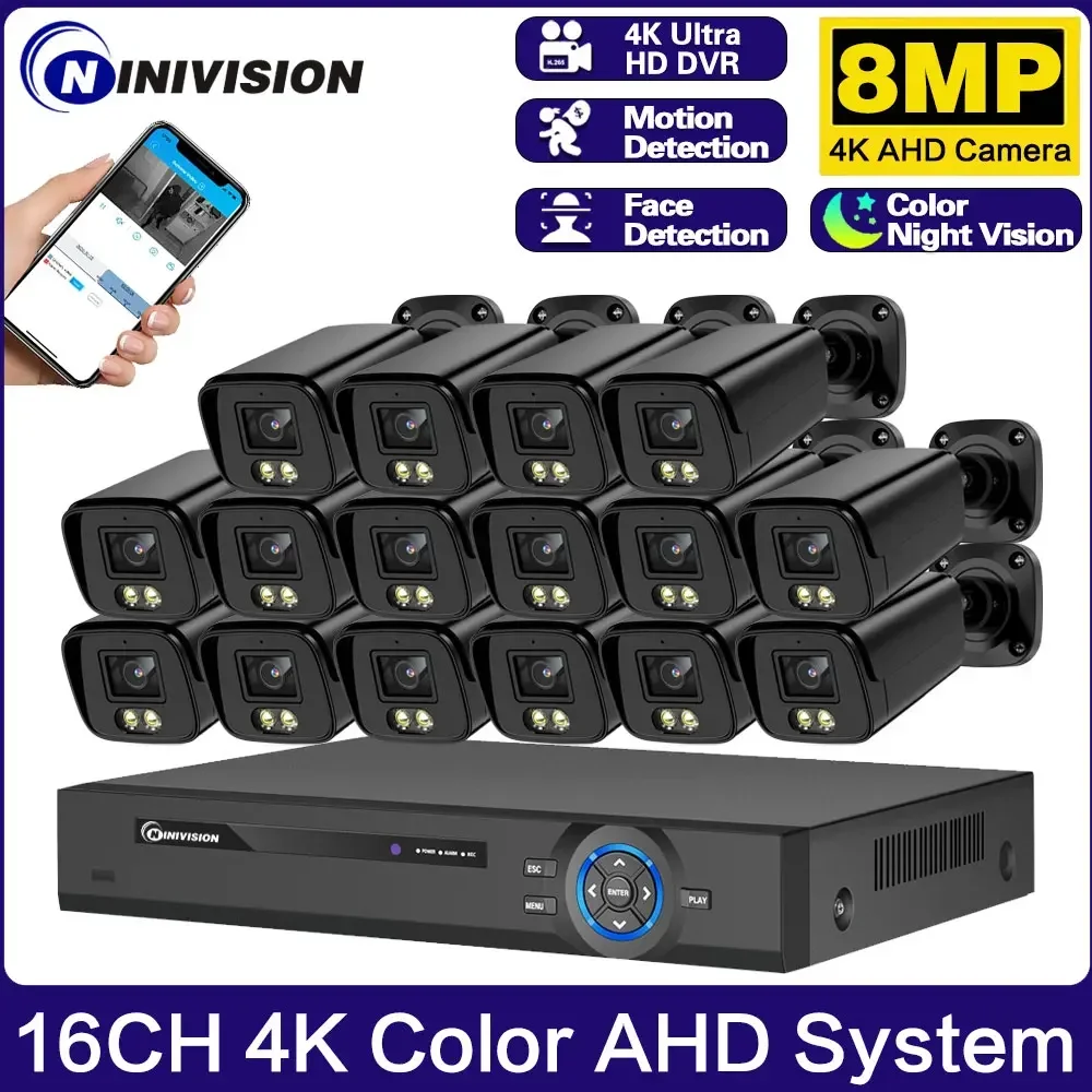 

H.265 4K CCTV Video Surveillance Camera Kit 16CH 8MP AHD DVR Ourdoor Motion Detection Colorful Night Security Camera System P2P