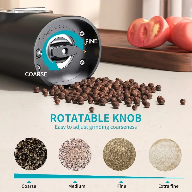 Electric Salt and Pepper Grinder Set USB Rechargeable Adjustable Coarseness Big Capacity Automatic Grinders Kitchen Cooking Tool