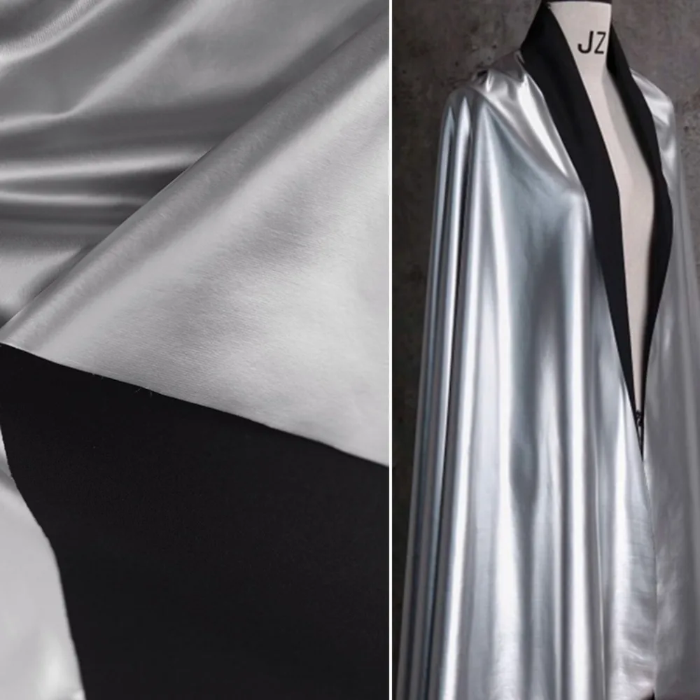 1/3/5 Yards Stretch Match Silver Leather Fabrics by the Yards Sports Suit Tips Pu Designer Cloth Wear-Resistant Performance Wear