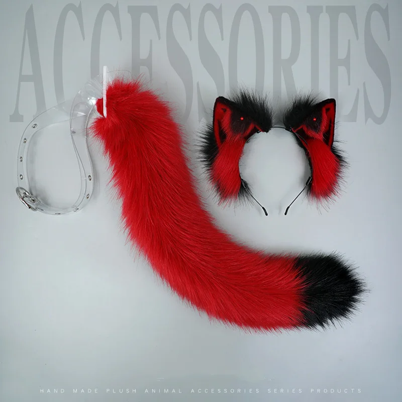 

Elegant Red Fox Cosplay Props Women Mens Ear Headband Tail Sets Plush Faux Fur Carnival Hair Wear Cartoon Anime Accessories