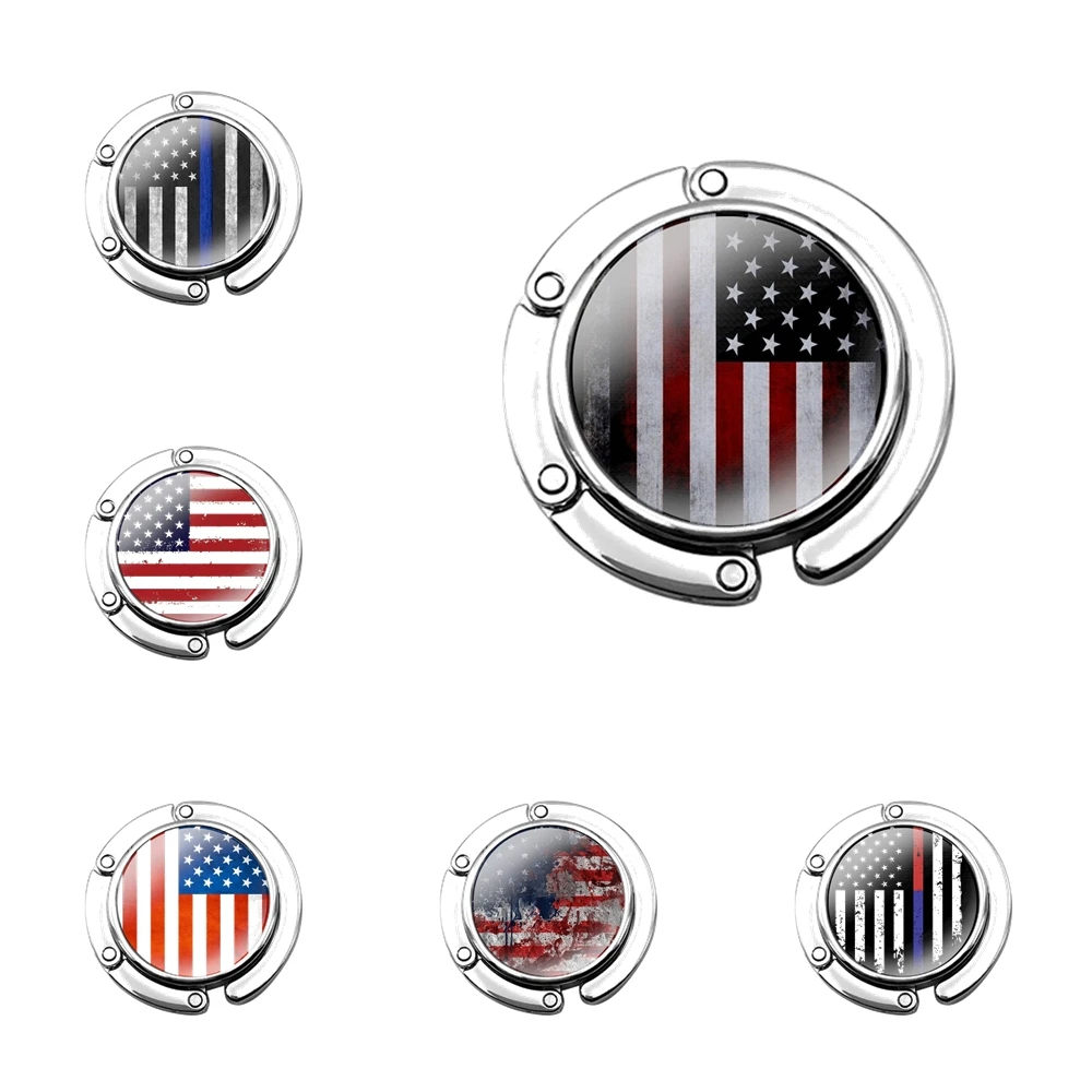 

Foldable Purse Hook for Women's Table Handbag Storage Folding Decor Table Hook Lover Decor Gift Thin Blue Line American US Flag