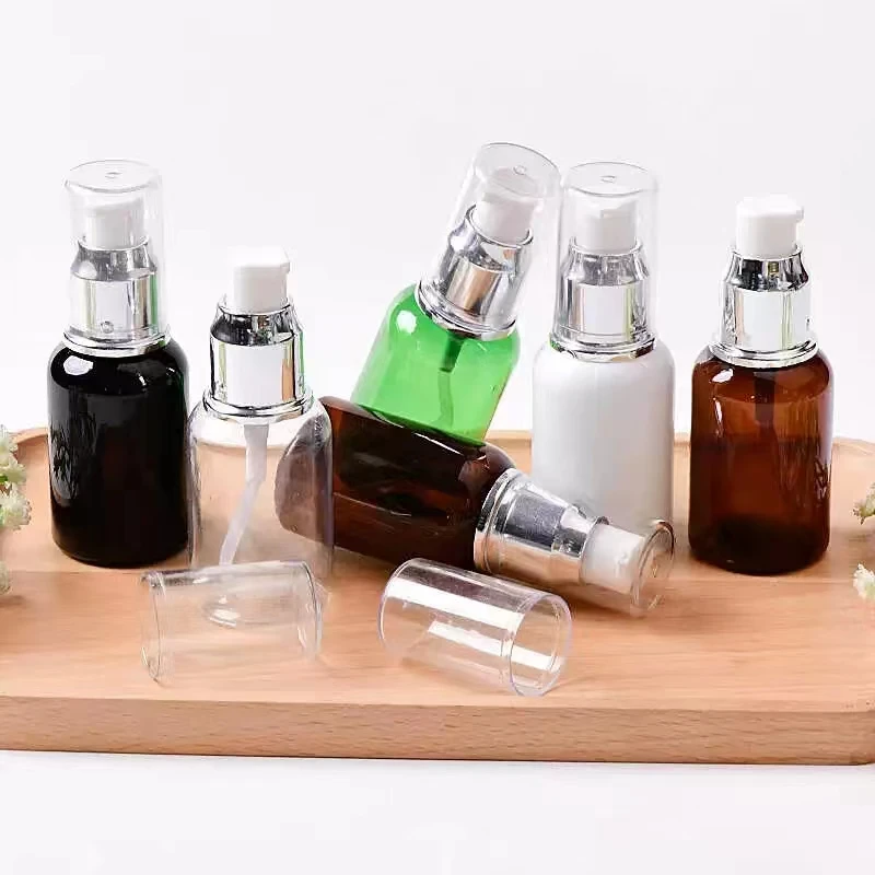 50ml Empty Lotion Pump Refillable Bottles Cosmetic Packaging Bottle Small Sample Clear/Brown/White Bottle Essence Water