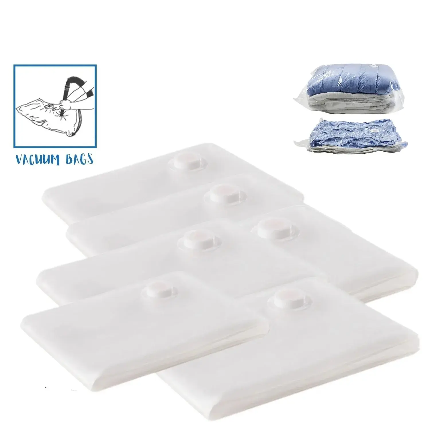 6 Pack Space Saver Vacuum Seal Storage Bags For Cloths, Comforters and Blankets, Compression Not Included Pump