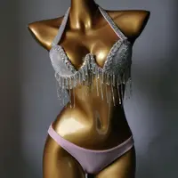 2024 Bikini Set Women Diamante Carnival Bra rhinestone Tassel Night Club Panties Rave Festival Bikini Set Burning Man Outfit 2