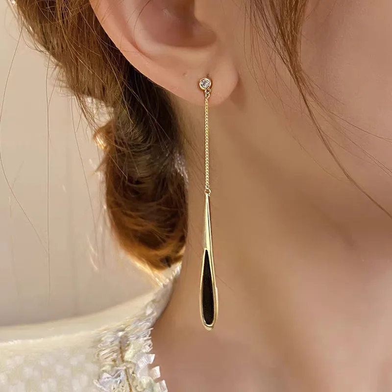 Sbbe11645ec53406a9e2d428906817115h Exquisite Enamel Black Drop Tassel Long Earrings New Fashion Party Luxury Accessories For Women‘s Temperament Jewelry Mallzona