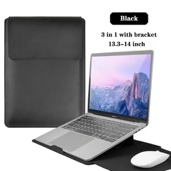 Versatile Waterproof Leather Laptop Sleeve with Built - in Stand (Black1 A)