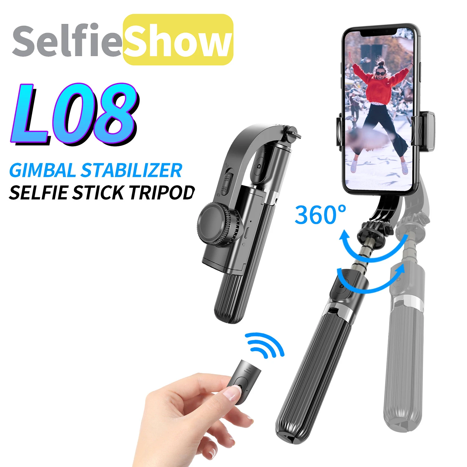 

Selfieshow L08 GIMBAL Tripod Selfie Stick Bluetooth Handheld Stabilizer Mobile Phone Holder Adjustable For iPhone/Huawei XIAOMI