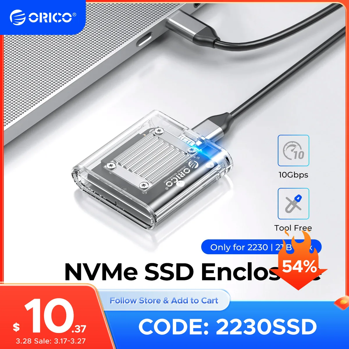 Корпус ORICO Mini 2230 M.2 SSD Корпус NVMe 10 Гбит/с M.2 к USB Type C Прозрачный внешний адаптер Корпус NVMe для PCIe SSD чехол orico m2 ssd nvme usb type c gen2 10 гбит с pcie ssd корпус m 2 nvme корпус m 2 sata ngff 6 гбит с твердотельный накопитель чехол