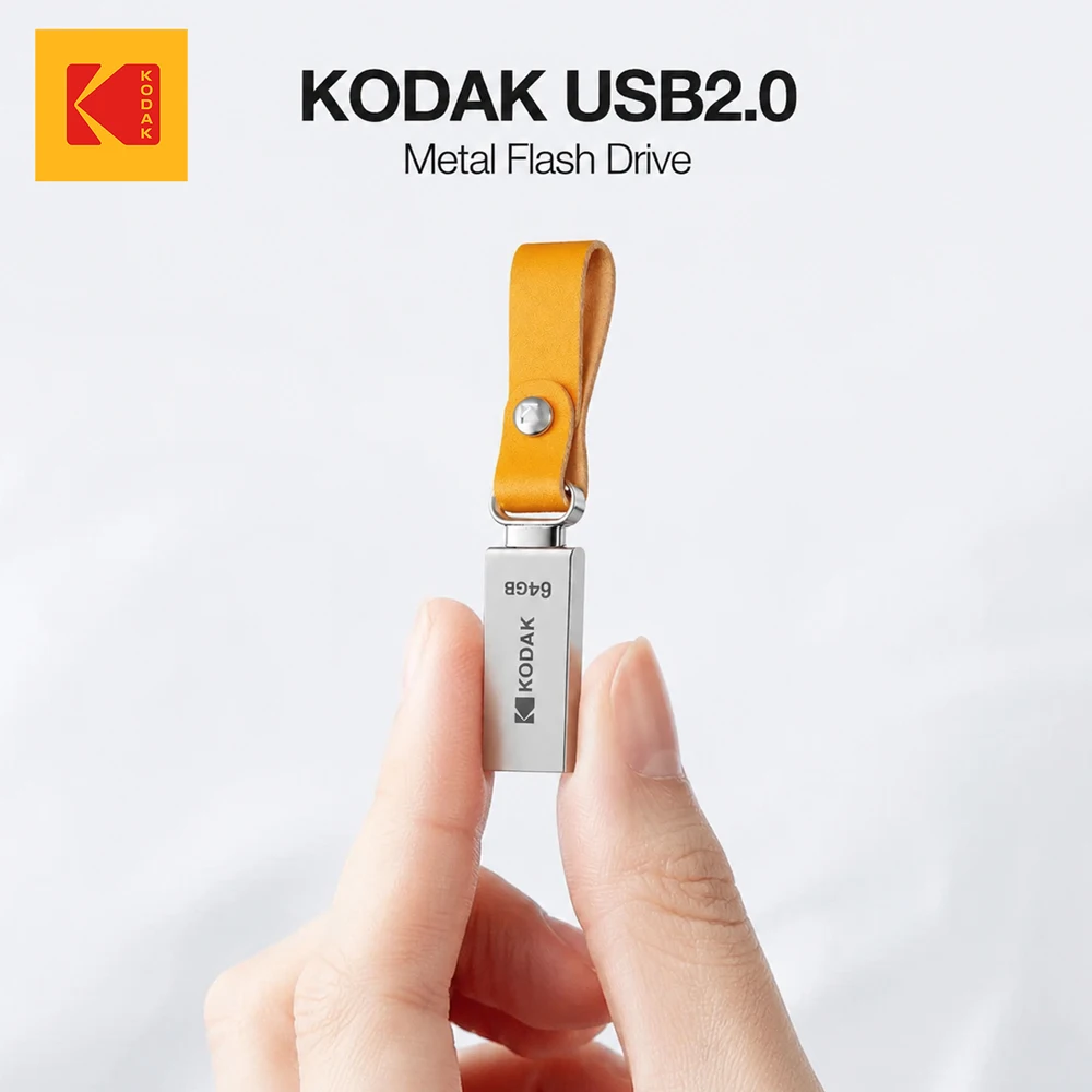 Pen Drive USB KODAK Mini, Unidade USB, Memória USB, 128GB, 64GB, 32GB, Chave de Armazenamento USB para PC com Faixa de Couro,