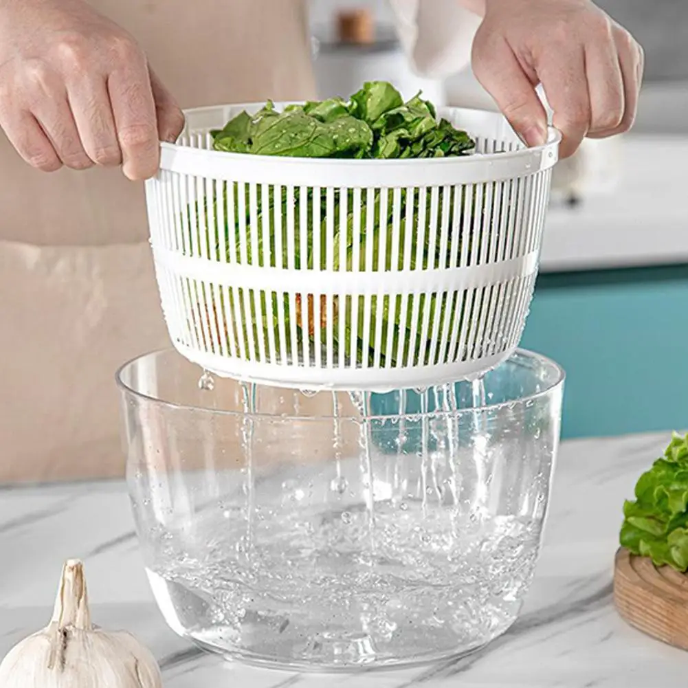 Large Salad Spinner Handle Vegetable Dryer, Fruit Veggie Kitchen Basket Gadget Bowl With Lid Drawcord Lockable Switch Colan A6p3