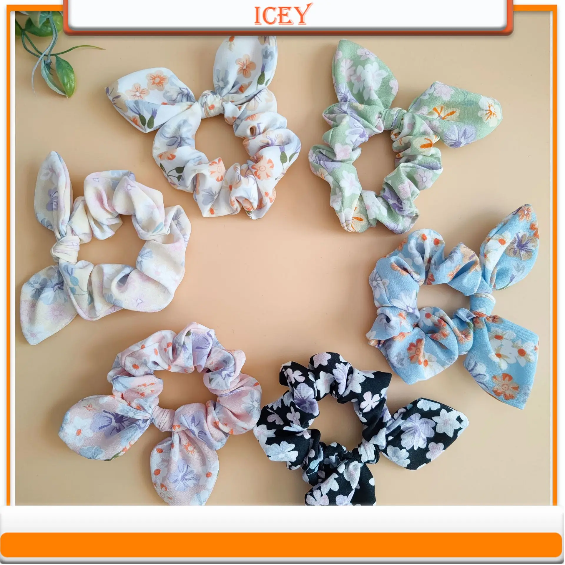 

1pc Floral Scrunchie Streamer Hair Tie Headwear Knotted Large Intestine Headbands Rabbit Ear Fabric Accessories Hair Ties