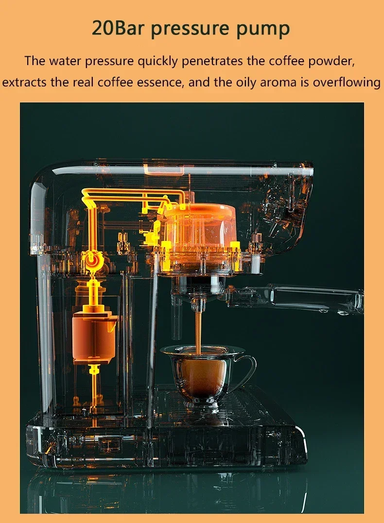 Description Picture 4 of item0.8L Italian Espresso Coffee Maker Electric Coffee Machine Cappuccino Milk Frothers Foamer High Pressure Steam 20BAR 220V