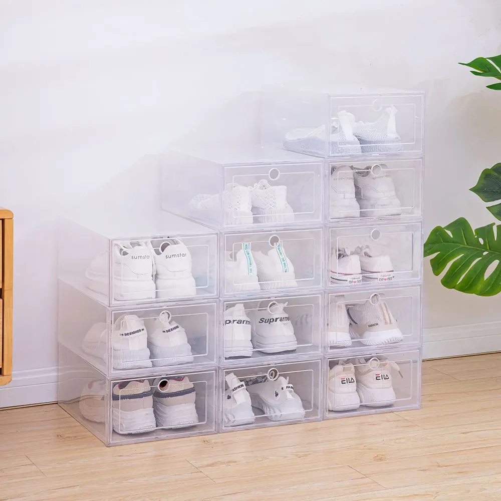 

6pcs/set Transparent Plastic Shoes Case Thickened Drawer Case Plastic Shoe Boxes Stackable Box Shoe Organizer Shoebox