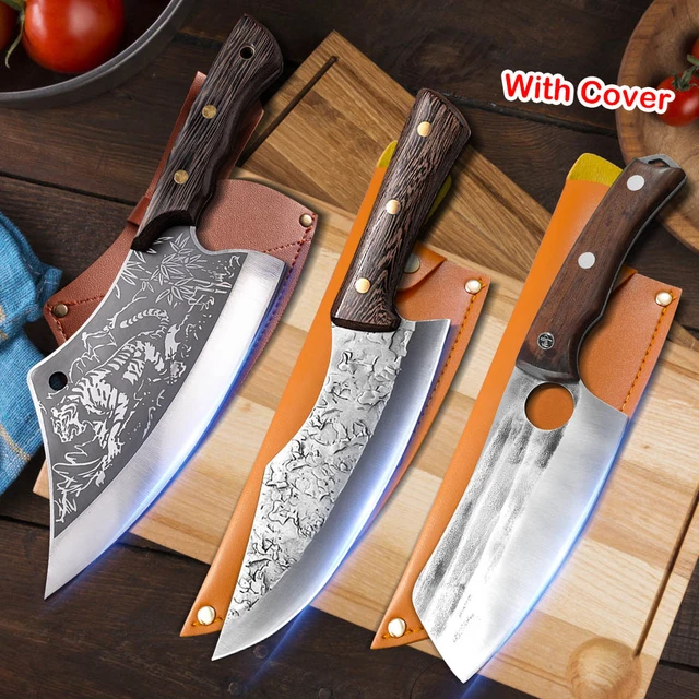 Cuchillos japoneses, cuchillo de chef y cuchillo de carnicero, cuchillo  profesional de cocina afilado de acero de alto carbono forjado a mano,  mango