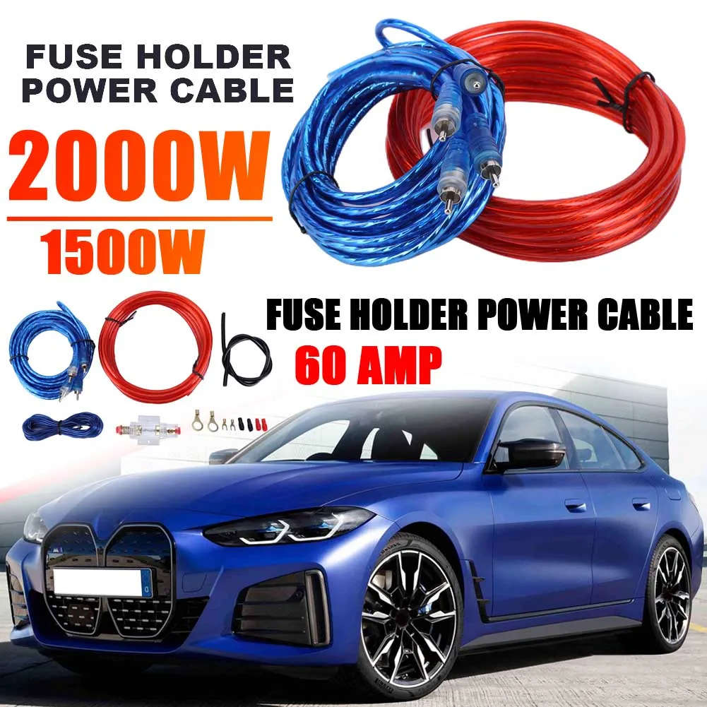 Audio Speaker Wiring Kit Car Amplifier Wiring Kit 1500/2000W Car Audio Speakers 8GA 60AMP Subwoofer AMP Wiring Fuse Holder Wire Cable Car Modification Parts