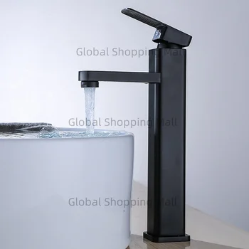 Rubinetto da bagno Rubinetto miscelatore acqua calda e fredda monoforo monocomando Montaggio su piano in rubinetto per lavabo quadrato nero e cromatoBathroom 1
