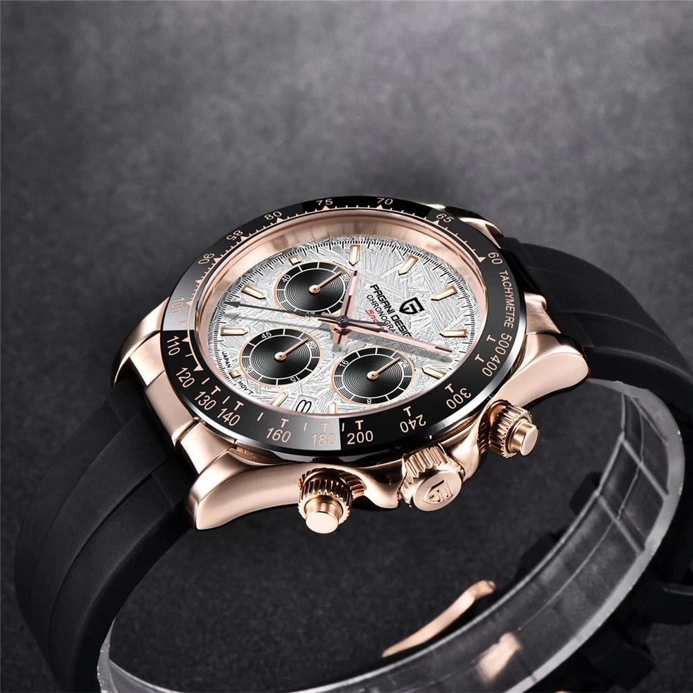 

PAGANI DESIGN Brand Luxury Quartz Chronograph 100M Waterproof Luminous Rubber Watch Men AR Sapphire mirror Automatic Date Clock