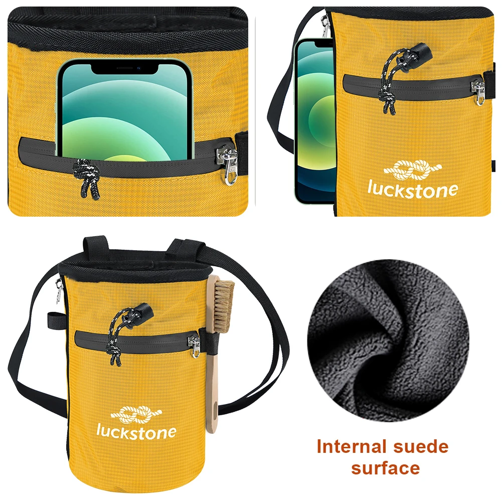 Description Picture 6 of itemClimbing Chalk Bag with 2 Large Zippered Storage Pockets Rock Climbing Gear Equipment for Climbing Gymnastics for Rock Climbing