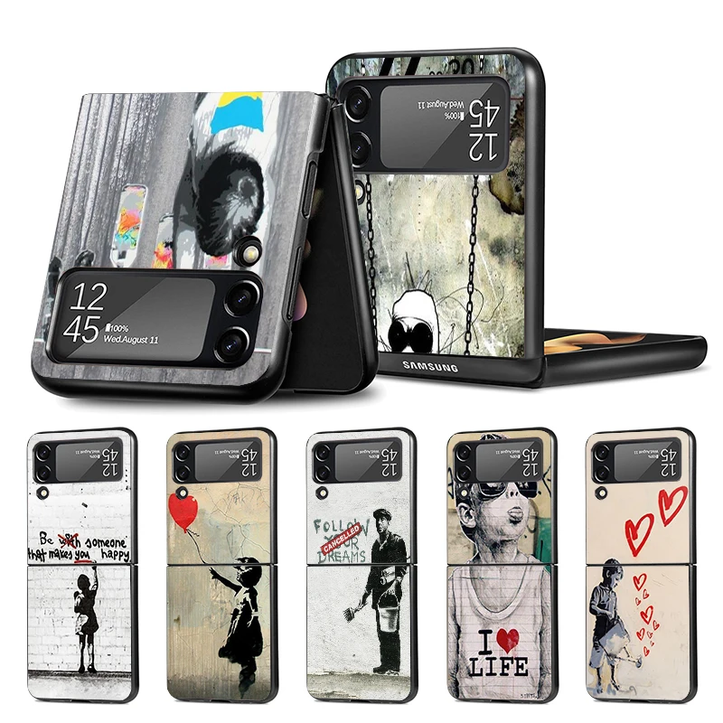 Street Art Banksy Graffiti Z Flip 4 Z Flip 4 Phnoe Custodia Per Samsung Z Flip 3 5 5G Black Hard Shell Galaxy Zflip3 Zflip4 Zflip5