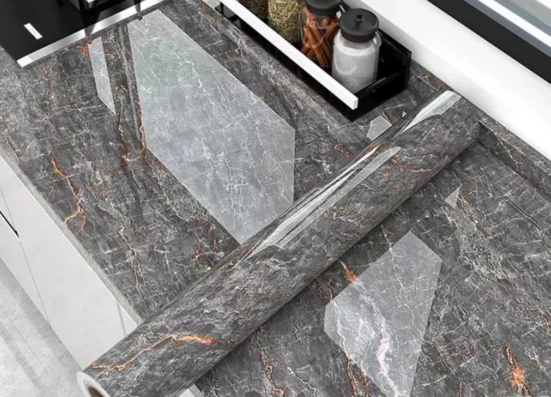 thumbnail image 1 of Papel tapiz de mármol laminado a prueba de aceite para gabinetes de cocina, pegatinas de pared removibles impermeables y autoadhesivas para el baño, 1 of 5