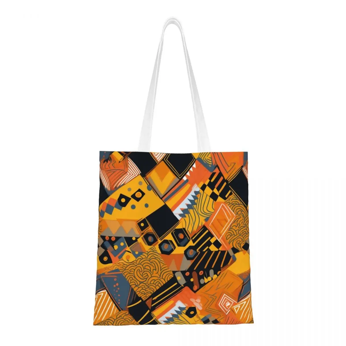 

Bold African Canvas Tote Bag Aesthetic Unique Design Geometric Ankara Casual Bag for Unisex