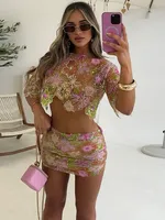 Alison Sparkly Sequin Lace Sheer Long Skirt Set 4