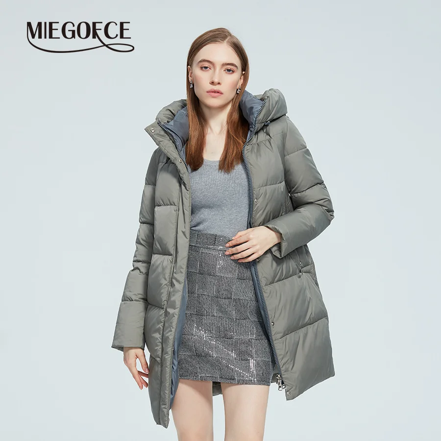 

MIEGOFCE 2022 Winter Jacket New Collection Women's Jacket Windproof Parka Mandarin Collar Hat Mid-length Cotton Coat D22642