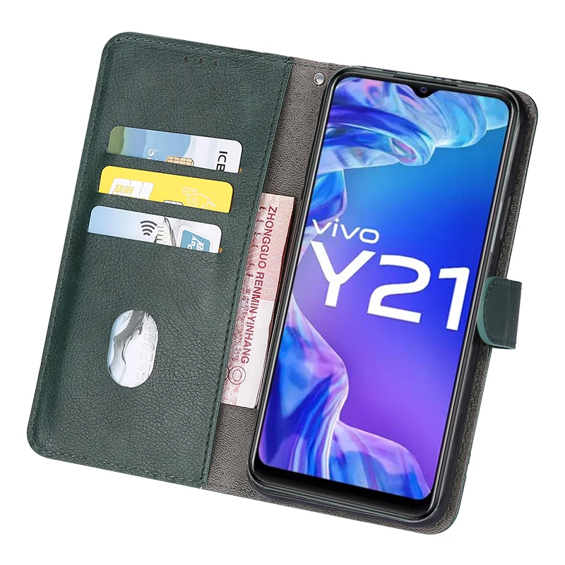 Y21 Cover Ponsel untuk Vivo Y21 2021 Casing Buku Pelindung Kartu