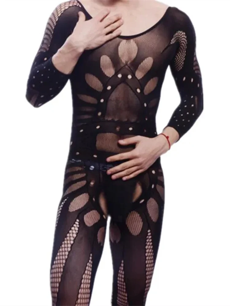 Men Open Crotch Bodystocking Sexy Lingerie Fishnets Bodystocking Underwear