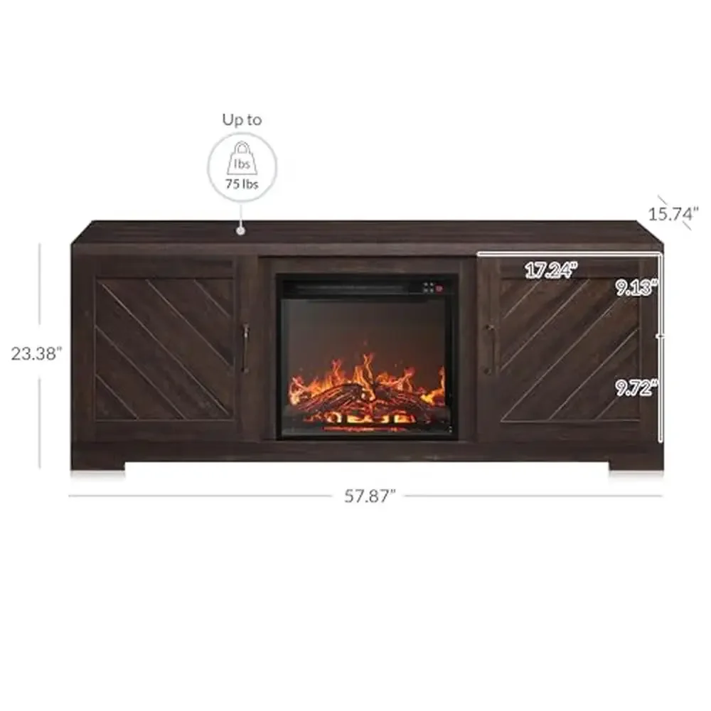 Modern Farmhouse 58" TV Stand with 18" Electric Fireplace & Media Entertainment Center TV up to 65" Infrared Fireplace Heater 2