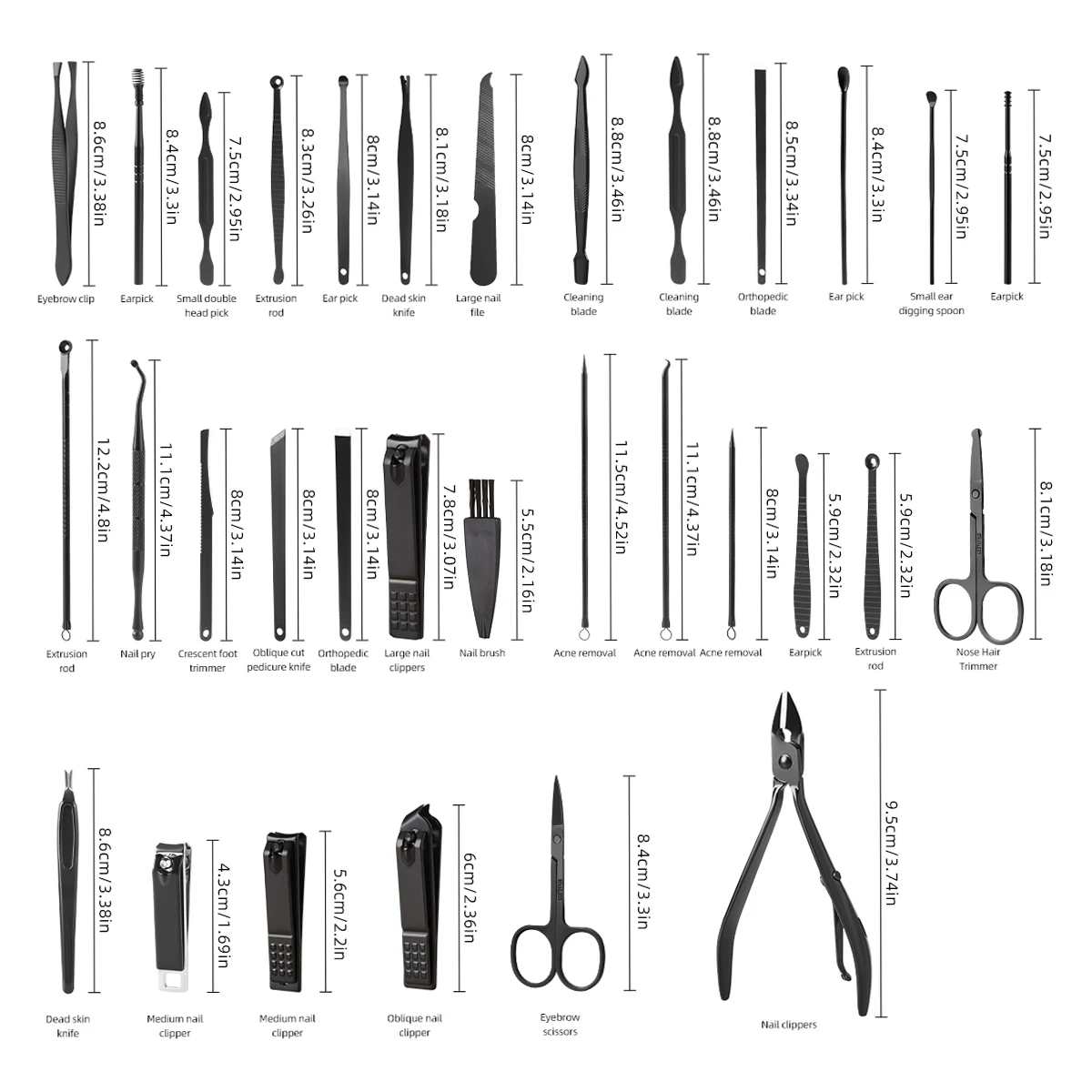 9/19/30pcs Manicure Set Stainless Steel Nail Clipper Set Multi-functional Nail Cutter Fingernail Clippers Eyebrow Scissor Kit 3