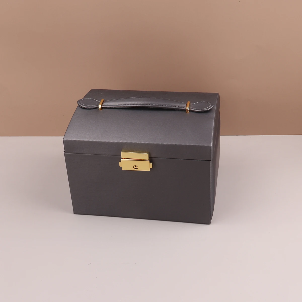 Three-layer Jewelry Box Jewelry Storage Box Hand With Lock Earrings Necklace Ring Storage Box Wooden Home Desktop Storage