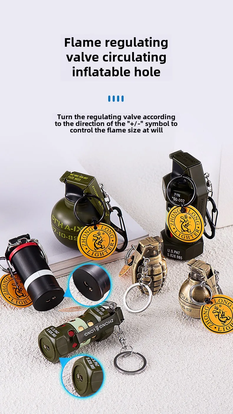 Description Picture 2 of itemMilitary Hand Grenade Model Gas Lighter, Windproof, Creative, Cigarette Accessories, Men's Small Gifts and Collections