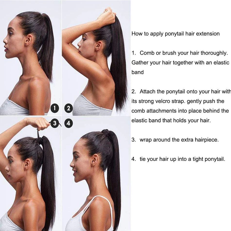 Ponytail Human Long Straight Hair Wrap Around Remy Hair Extensions Brazilian Clip Ins Natural Color Hairpiece