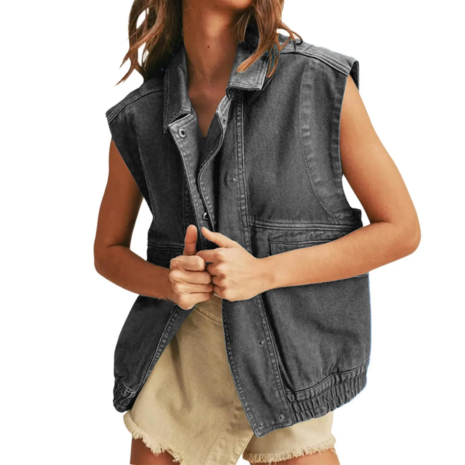 

Women's Minimalist Casual And Fashion Breasted Lapel Denim Vest vêtements d'extérieur grande taille coat woman summer 2024