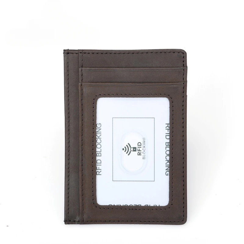 New style men's first layer crazy horse cowhide RFID card case casual fashion retro credit card case.