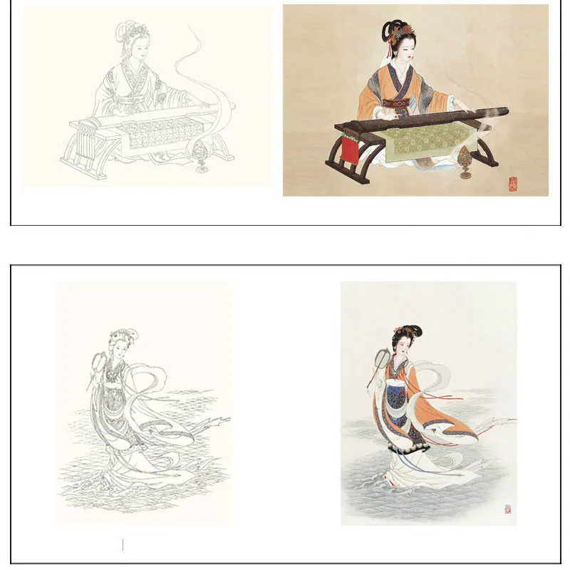 Meticulous painting Manuscript Ripe Rice Paper Coloring Line Draft Chinese Baimiao Painting Character Lady Line Drawing Papier