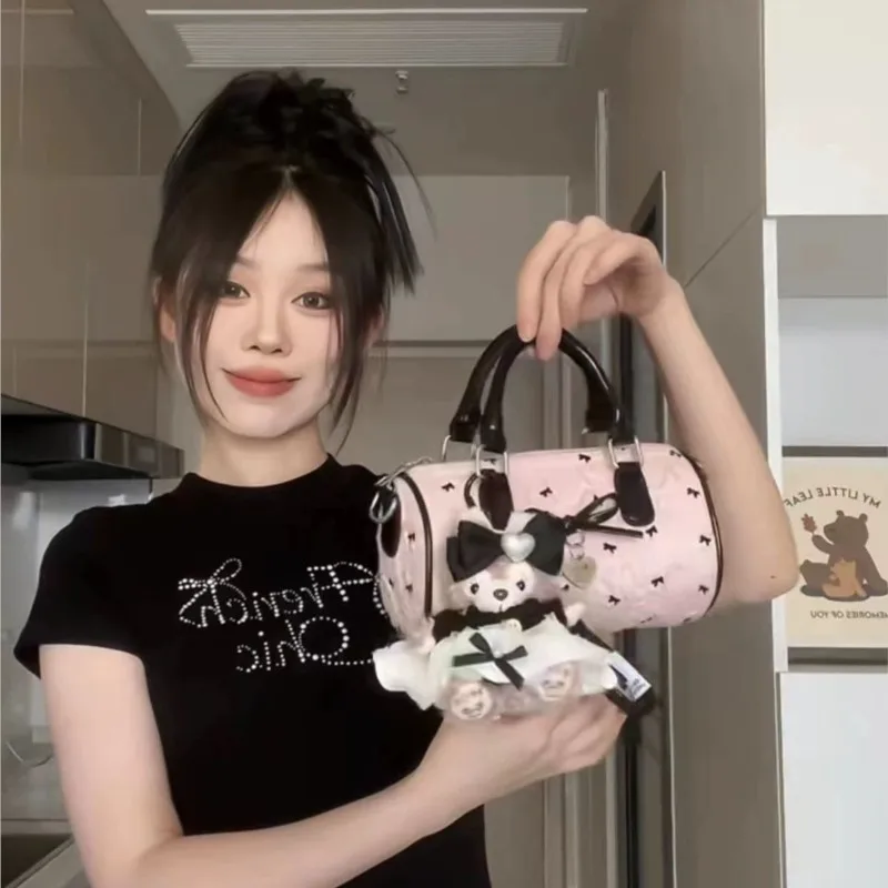 JIAERDI Sweet Cute Bow Pink Messenger Bag Wallet Women Versatile Boston Handle Y2k Bag Ladies Casual Crossbody Bags Aesthetic