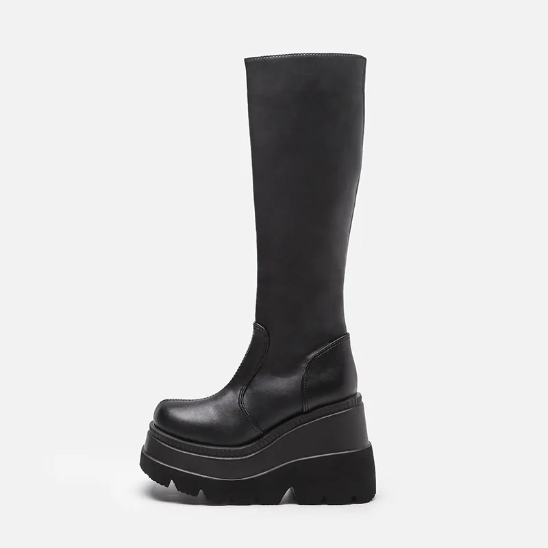 2024 Winter ladies Slope Heel Boots High top antislip shoe New fashion Thick Bottom boot Gothic style comfort casual women shoes