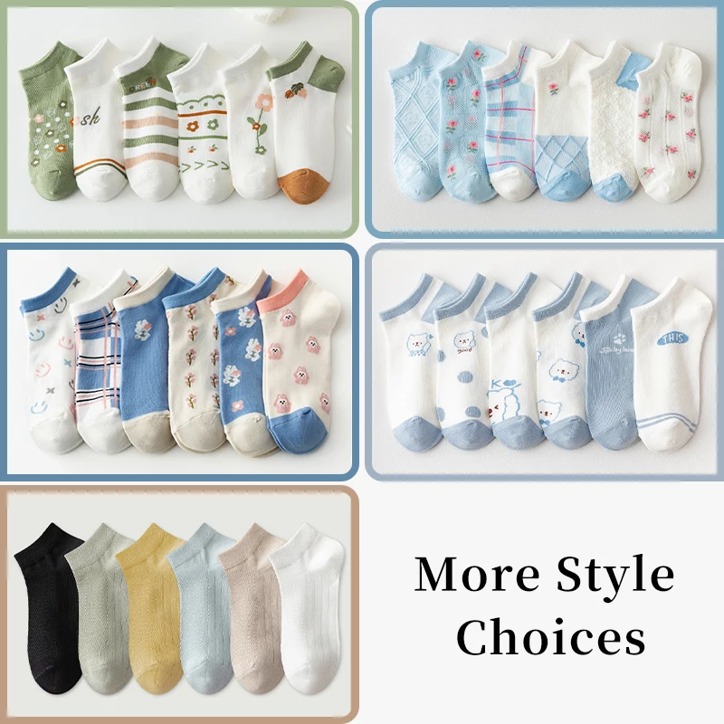 Womens Socks 6 Pairs women summer thin short socks sweet cute breathable mesh comfortable small floral fragments