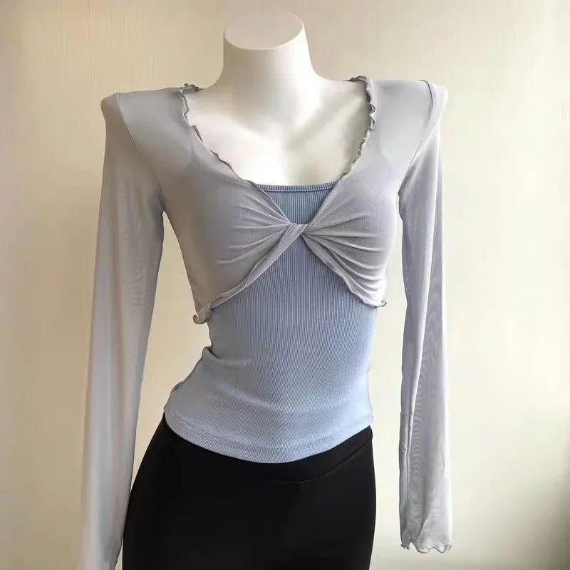Women\'s Vintage Cardigans Lace Crop Top Sexy Mesh See Through Short Sleeve Woman T-shirts V Neck Lace Up Floral Sexy Clothes