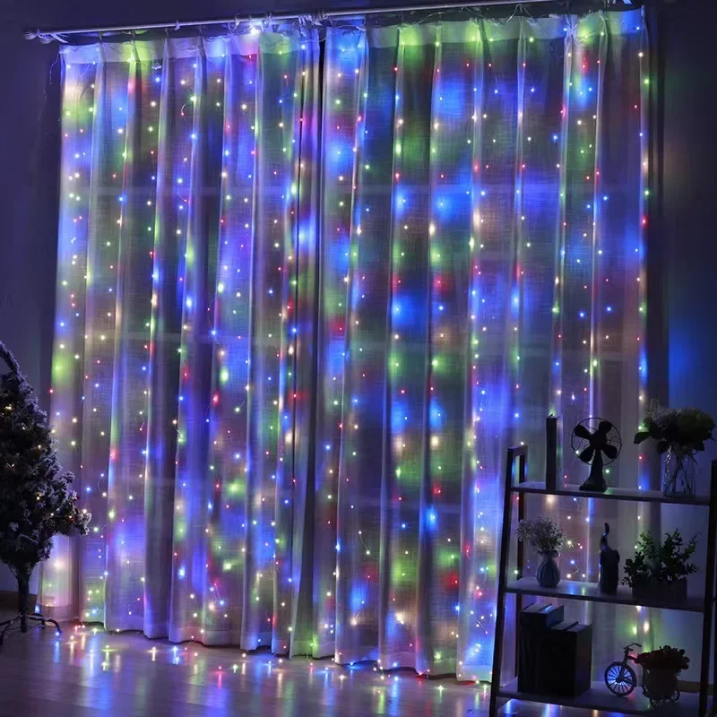 thumbnail image 1 of Cortinas de luces navideñas para ventanas, guirnaldas de luces LED de Año Nuevo, guirnaldas alimentadas por batería, decoraciones en cascada, 1 of 5