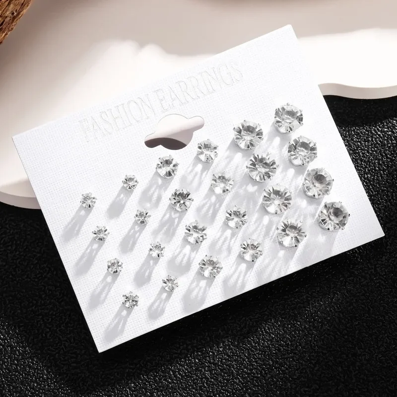 New 12 Pair/Pack White Shiny Wedding Stud Earrings Set For