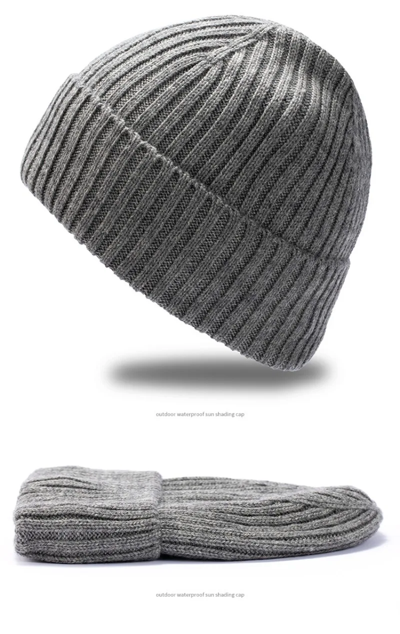 Big Size 60cm 66cm Wool Blended Knitted Hats Men Keep Warm Winter Beanies Piled and Thickened Toand Large Size Cold Skullies Cap 4